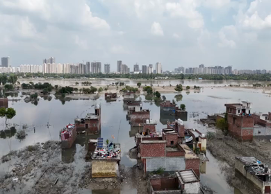 Aerial Drone Footage of Flooded Homes in Delhi, India – 2025 Heavy Rains