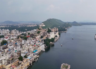 Aerial Drone Shot of City Palace, Udaipur, Rajasthan, India