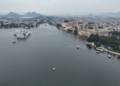 Aerial Drone Shot of City Palace, Udaipur, Rajasthan, India