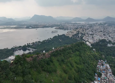 Aerial Drone Shot of City Palace, Udaipur, Rajasthan, India