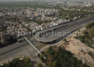 An aerial pan shot of NH 8 in gurugram during Covid-19 Lockdown