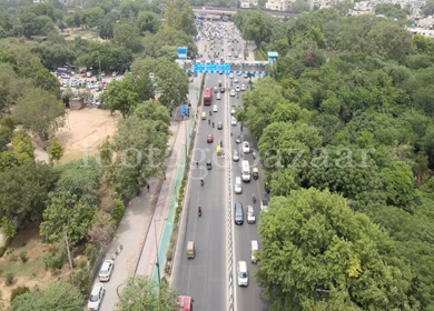 An Aerial Shot of Delhi BRTS Road at New Delhi,India 