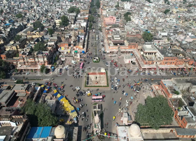 An Aerial Shot of Bapu Bazar Road Crossing at Jaipur,Rajasthan,India