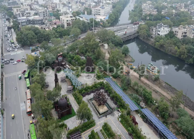 An aerial shot of Bharat Darshan Park at Punjabi Bagh,New Delhi,India