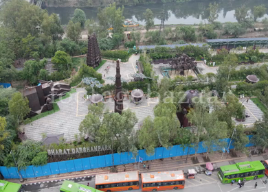 An aerial shot of Bharat Darshan Park at Punjabi Bagh,New Delhi,India