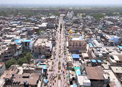 An Aerial Shot of Chandni Chowk Market at Delhi,India