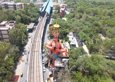 An Aerial Shot of Hanuman statue at Jhandewalah, New Delhi,India