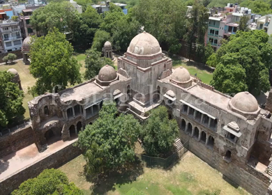 An Aerial Shot of Hauz Khas Fort and Lake at New Delhi,India 