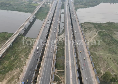 An aerial drone shot of the National Highway 24 in NCR, India