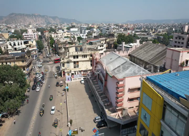 An Aerial shot of Raj Mandir Theatre at Jaipur, Rajasthan,India