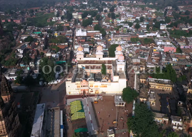 An Aerial Shot of Shri Ram Raja Mandir at Orchha, Madhya Pradesh, India