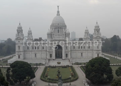 An Aerial shot of Victoria Memorial at Maidan, Kolkata, West Bengal, India 