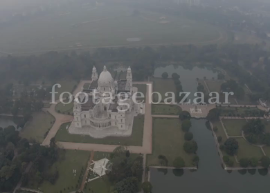 An Aerial shot of Victoria Memorial at Maidan, Kolkata, West Bengal, India 