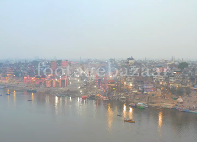 An Aerial shot of Indian dead bodies at Ganga Ghat in Varanasi,India