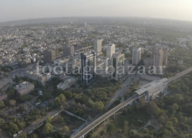 An aerial shot of the skyline at Nehru Place at New Delhi, India