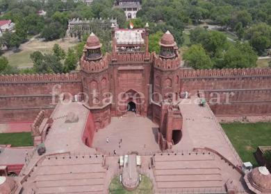 An aerial shot from the top of the Red Fort, Lal Qila 